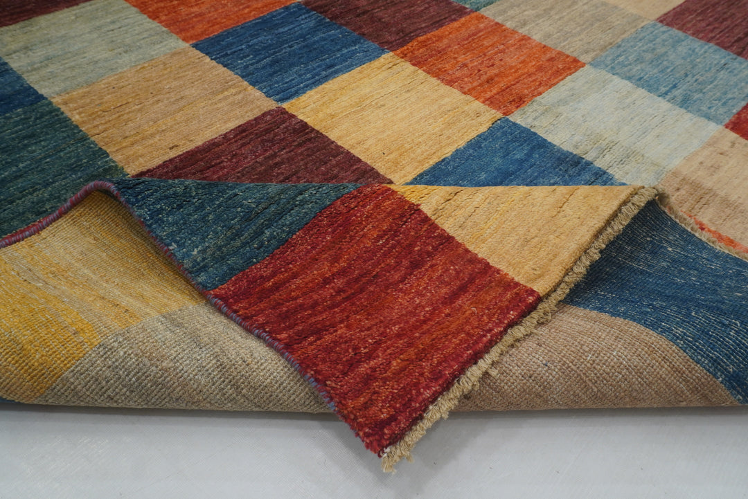 5x8 Checkered Multicolor box Gabbeh hand knotted Rug