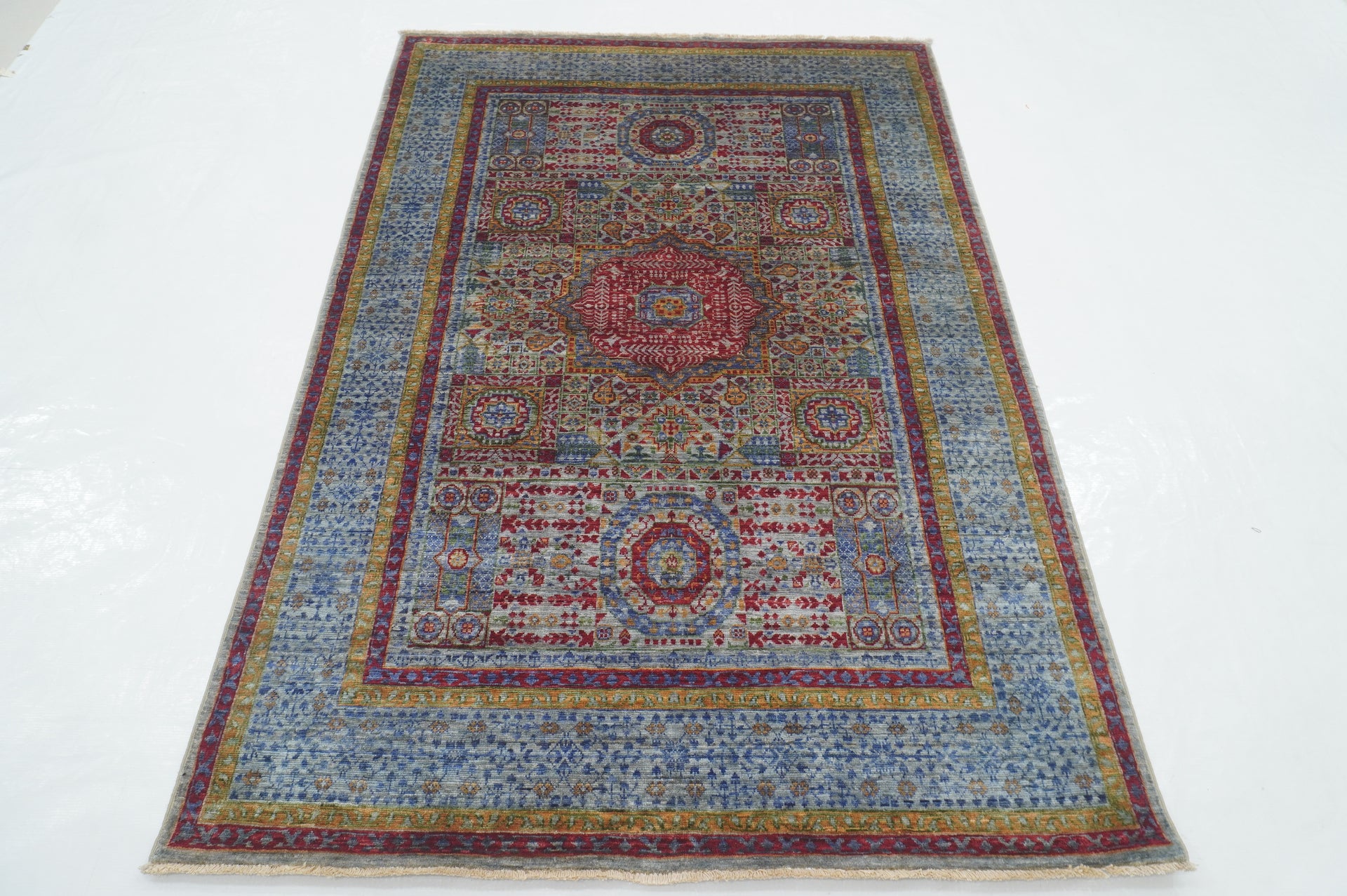 4x6 Blueish Gray Mamluk Turkish Fine Hand Knotted Wool Medallion Rug - Yildiz Rugs