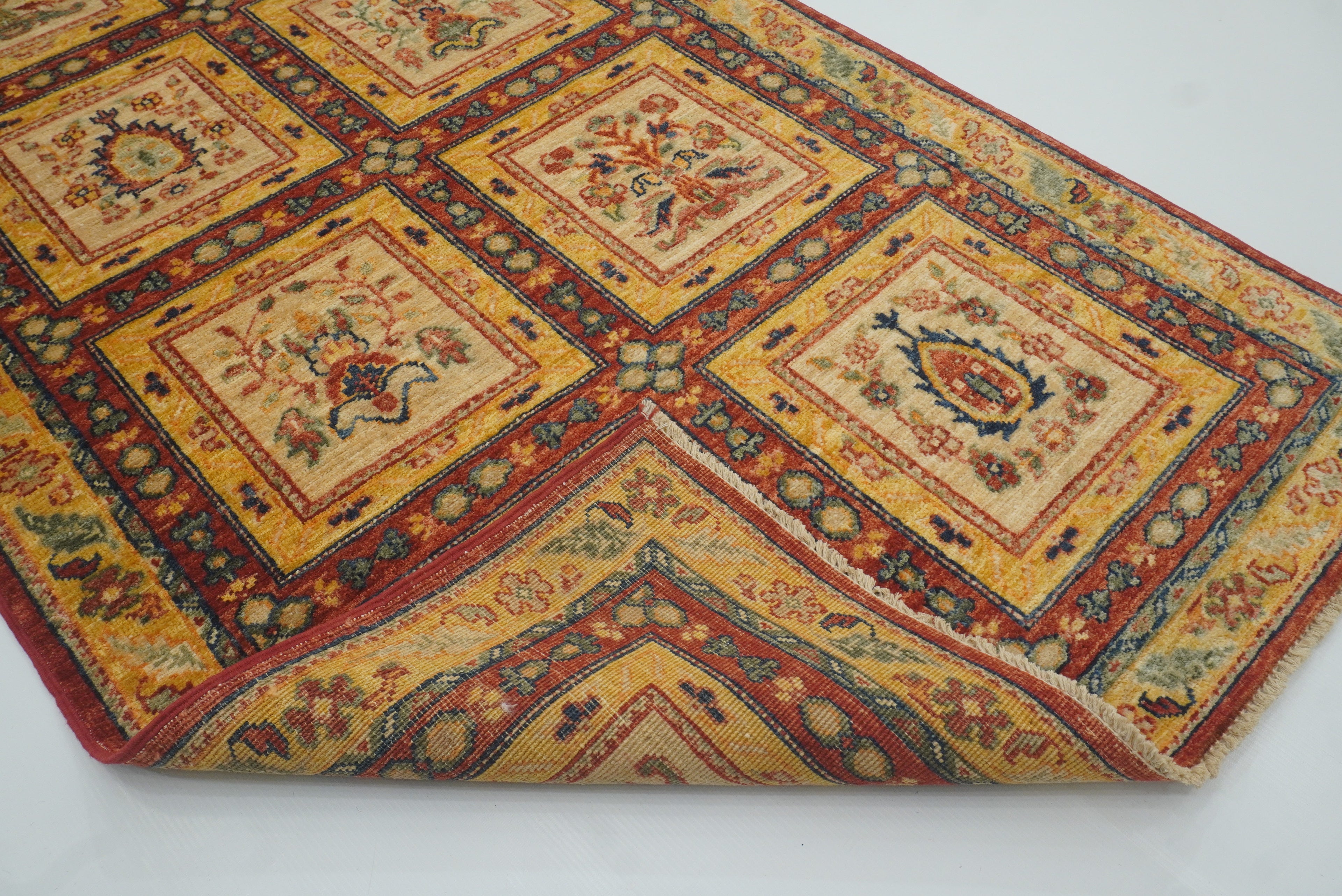 3x9'6" Beige Hand Knotted Afghan Wool Runner Rug - Yildiz Rugs