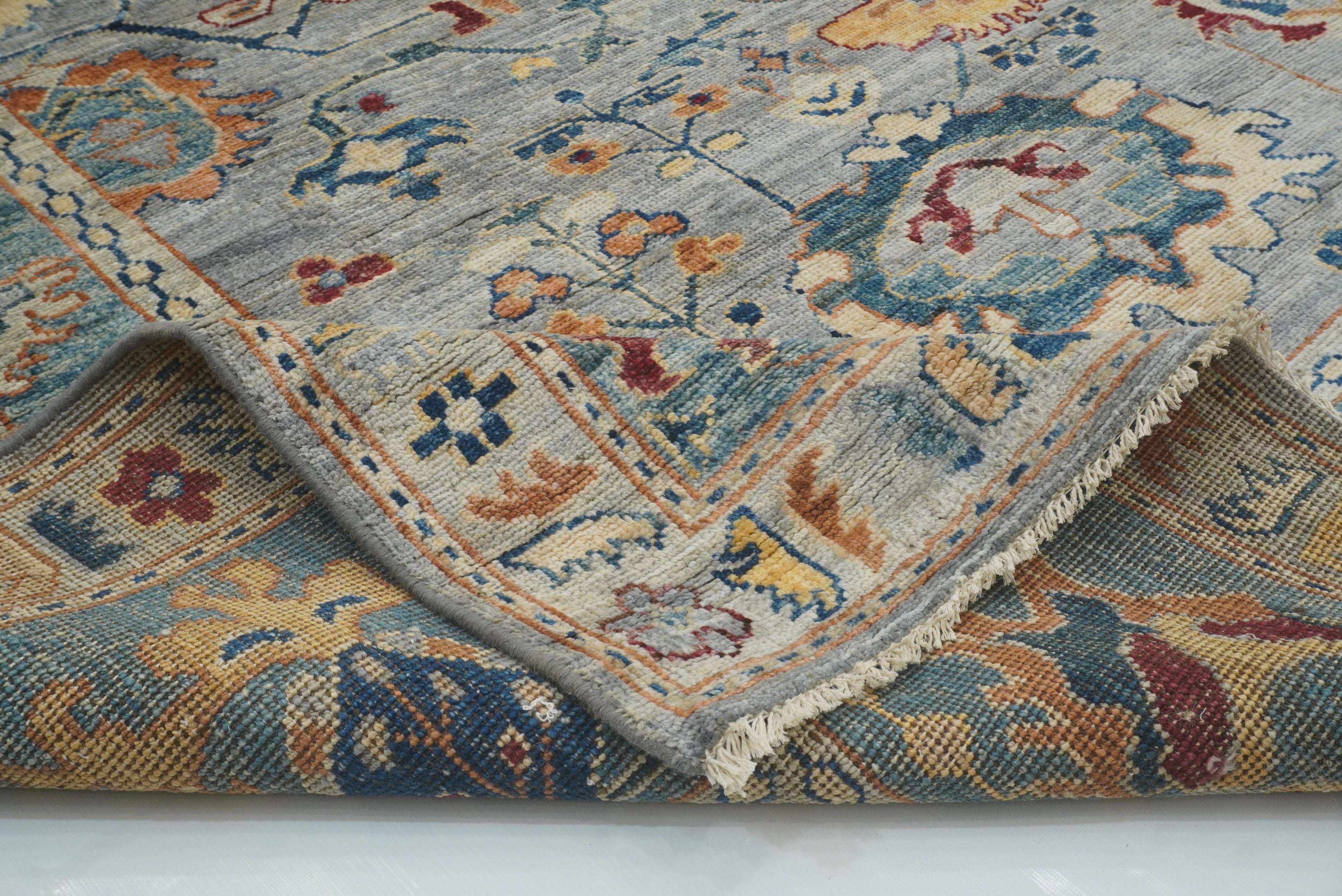 9x12 Gray Oushak Hand knotted Wool Oriental Rug - Yildiz Rugs