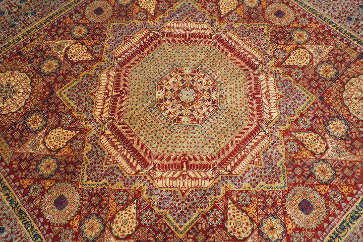 10x10 Red Mamluk Hand-Knotted Wool Medallion Square Rug - Yildiz Rugs