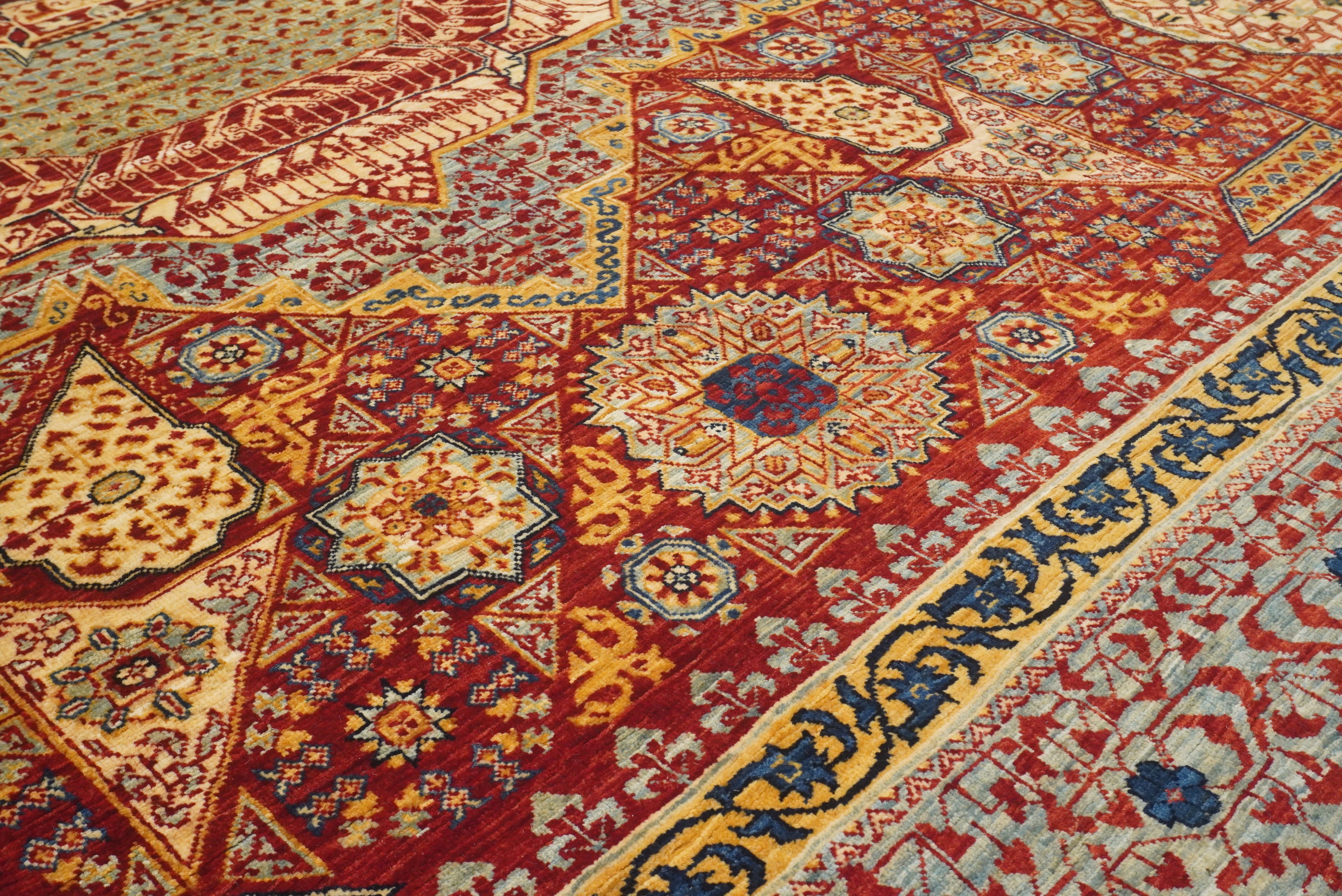 10x10 Red Mamluk Hand-Knotted Wool Medallion Square Rug - Yildiz Rugs