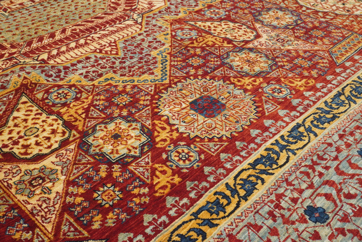 10x10 Red Mamluk Hand-Knotted Wool Medallion Square Rug - Yildiz Rugs