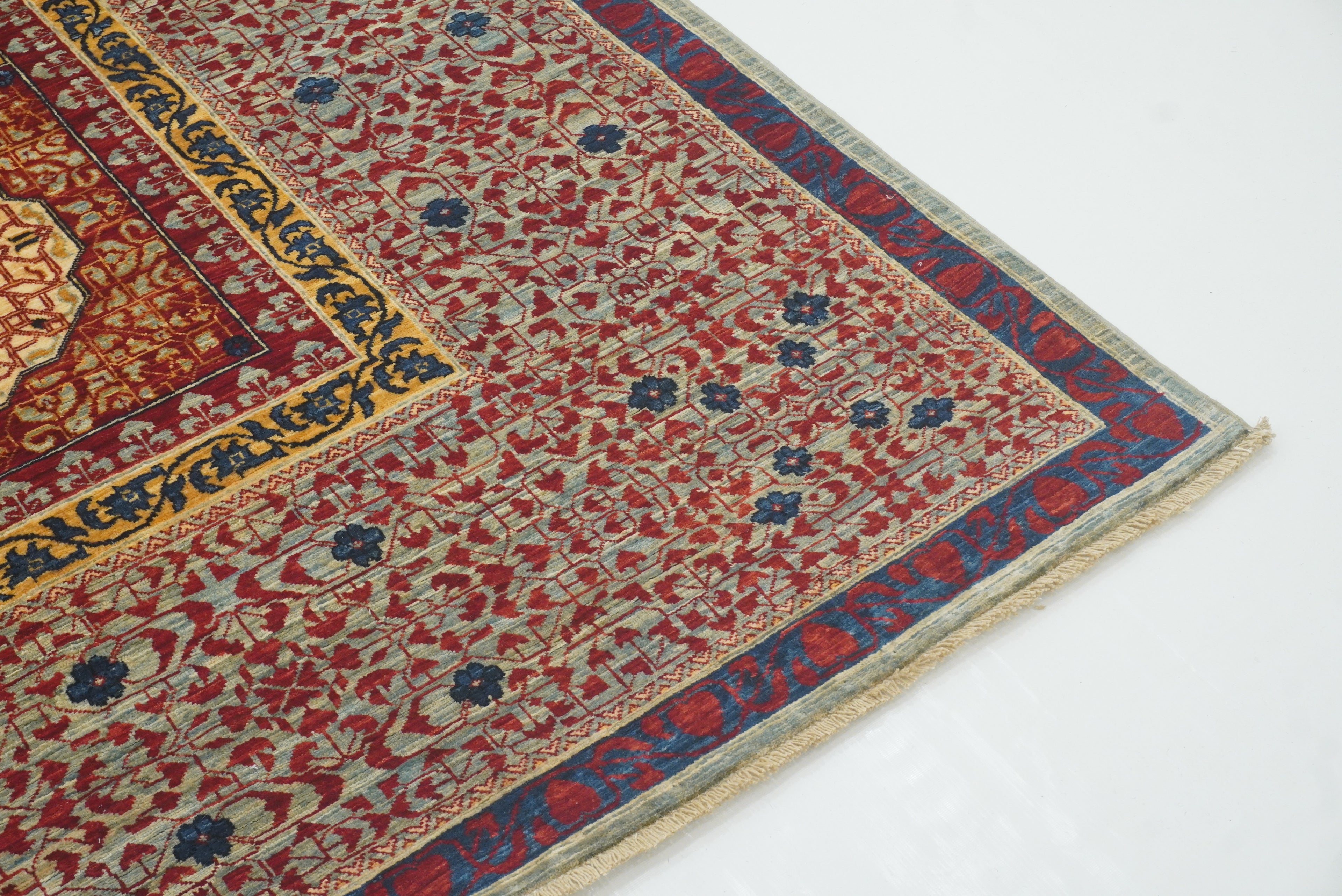 10x10 Red Mamluk Hand-Knotted Wool Medallion Square Rug - Yildiz Rugs