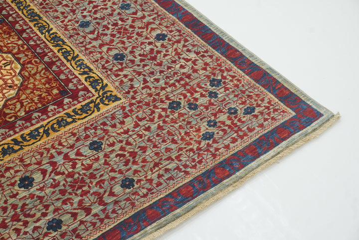 10x10 Red Mamluk Hand-Knotted Wool Medallion Square Rug - Yildiz Rugs