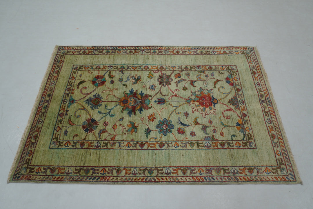 3x5 Green Waziri Afghan Hand knotted Oriental Rug