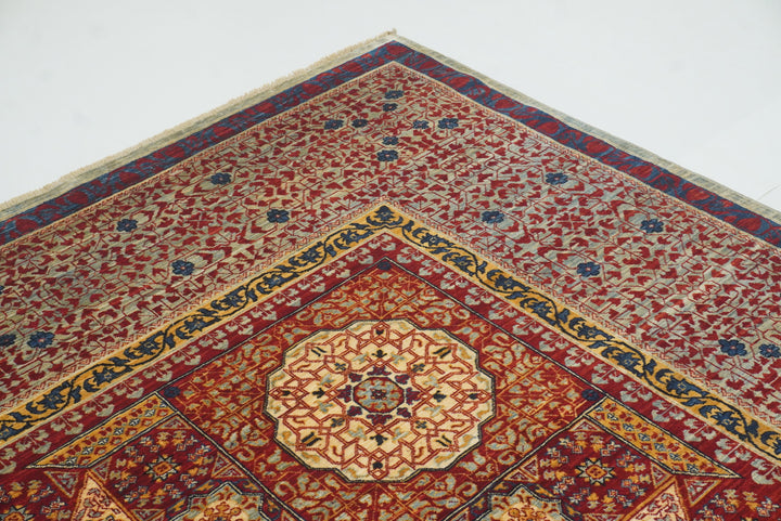 10x10 Red Mamluk Hand-Knotted Wool Medallion Square Rug - Yildiz Rugs