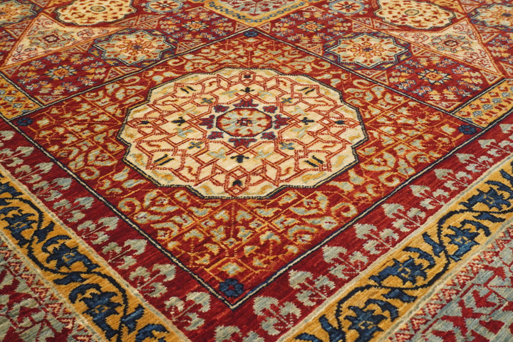 10x10 Red Mamluk Hand-Knotted Wool Medallion Square Rug - Yildiz Rugs
