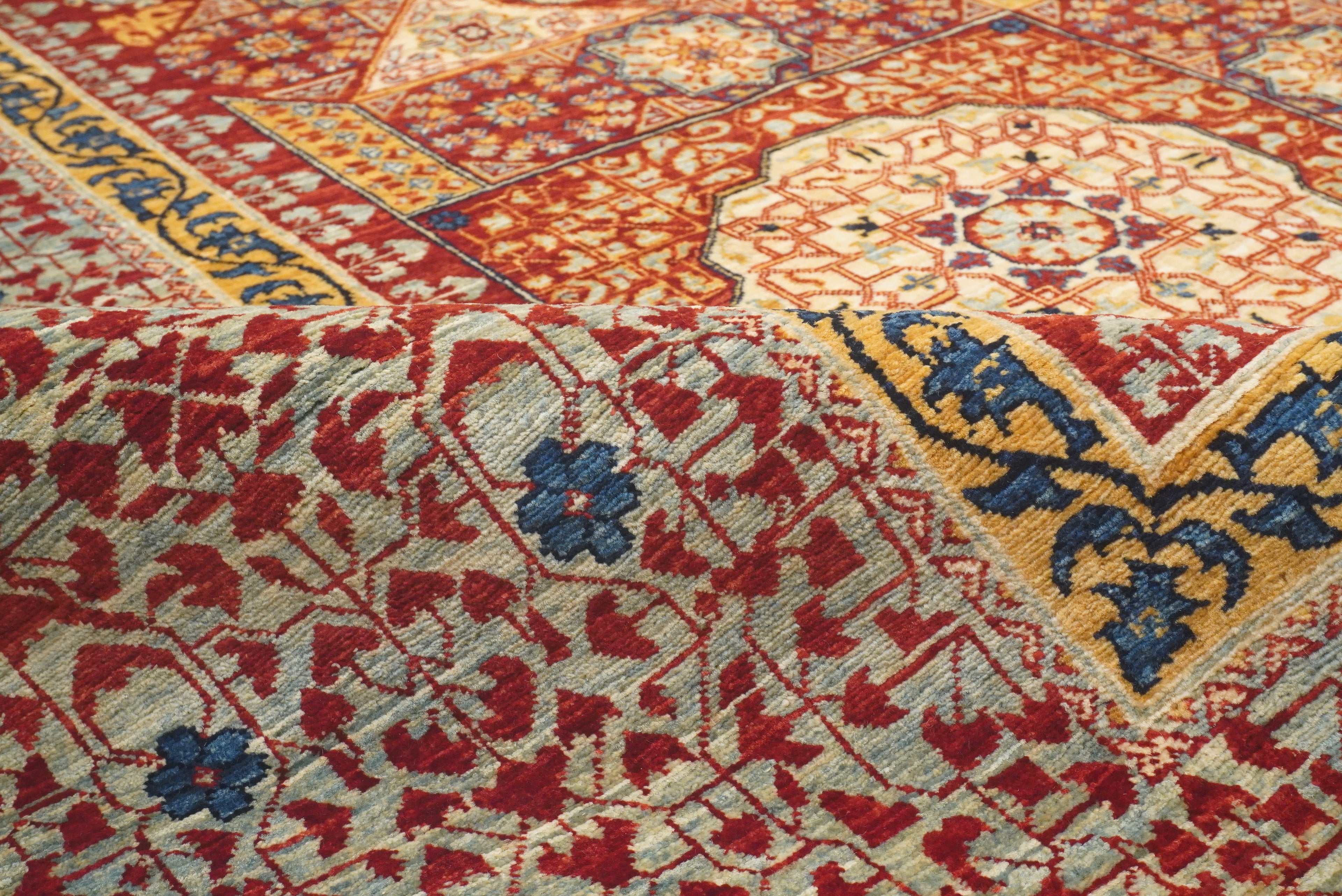 10x10 Red Mamluk Hand-Knotted Wool Medallion Square Rug - Yildiz Rugs