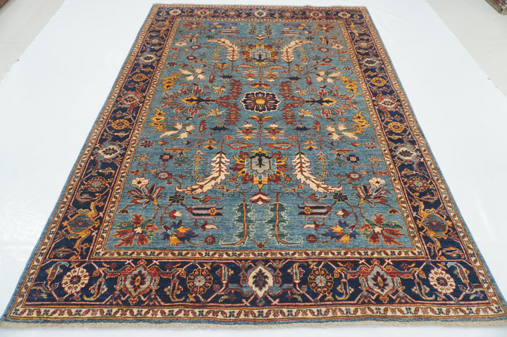 6x9 Blue Heriz Afghan Hand knotted Oriental Rug - Yildiz Rugs