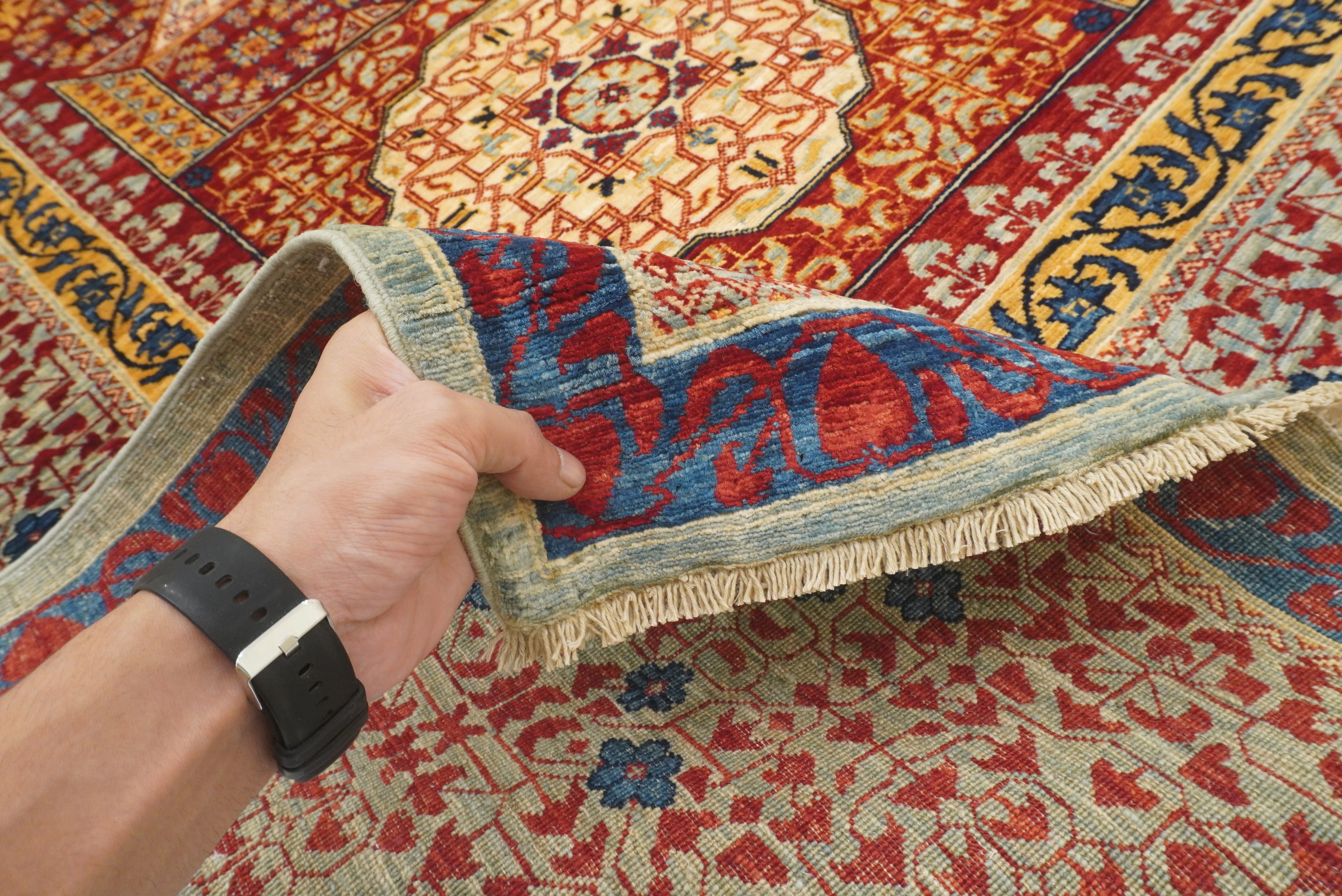 10x10 Red Mamluk Hand-Knotted Wool Medallion Square Rug - Yildiz Rugs