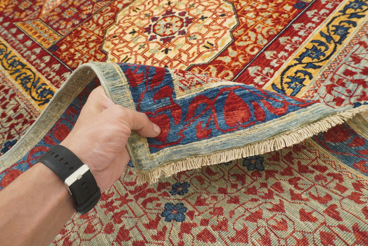 10x10 Red Mamluk Hand-Knotted Wool Medallion Square Rug - Yildiz Rugs