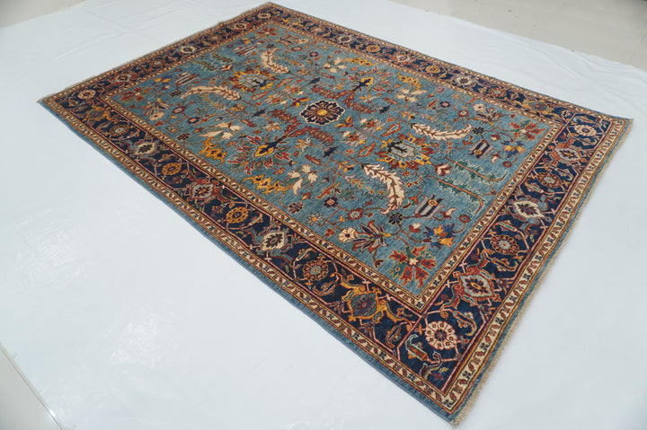 6x9 Blue Heriz Afghan Hand knotted Oriental Rug - Yildiz Rugs