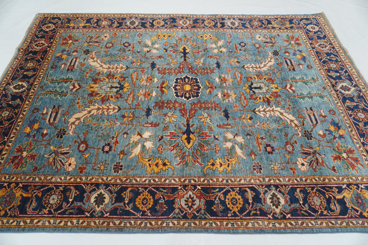 6x9 Blue Heriz Afghan Hand knotted Oriental Rug - Yildiz Rugs