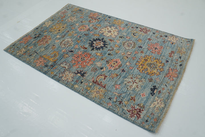 4x6 Blue Oushak Hand-Knotted Wool Oriental Rug - Yildiz Rugs