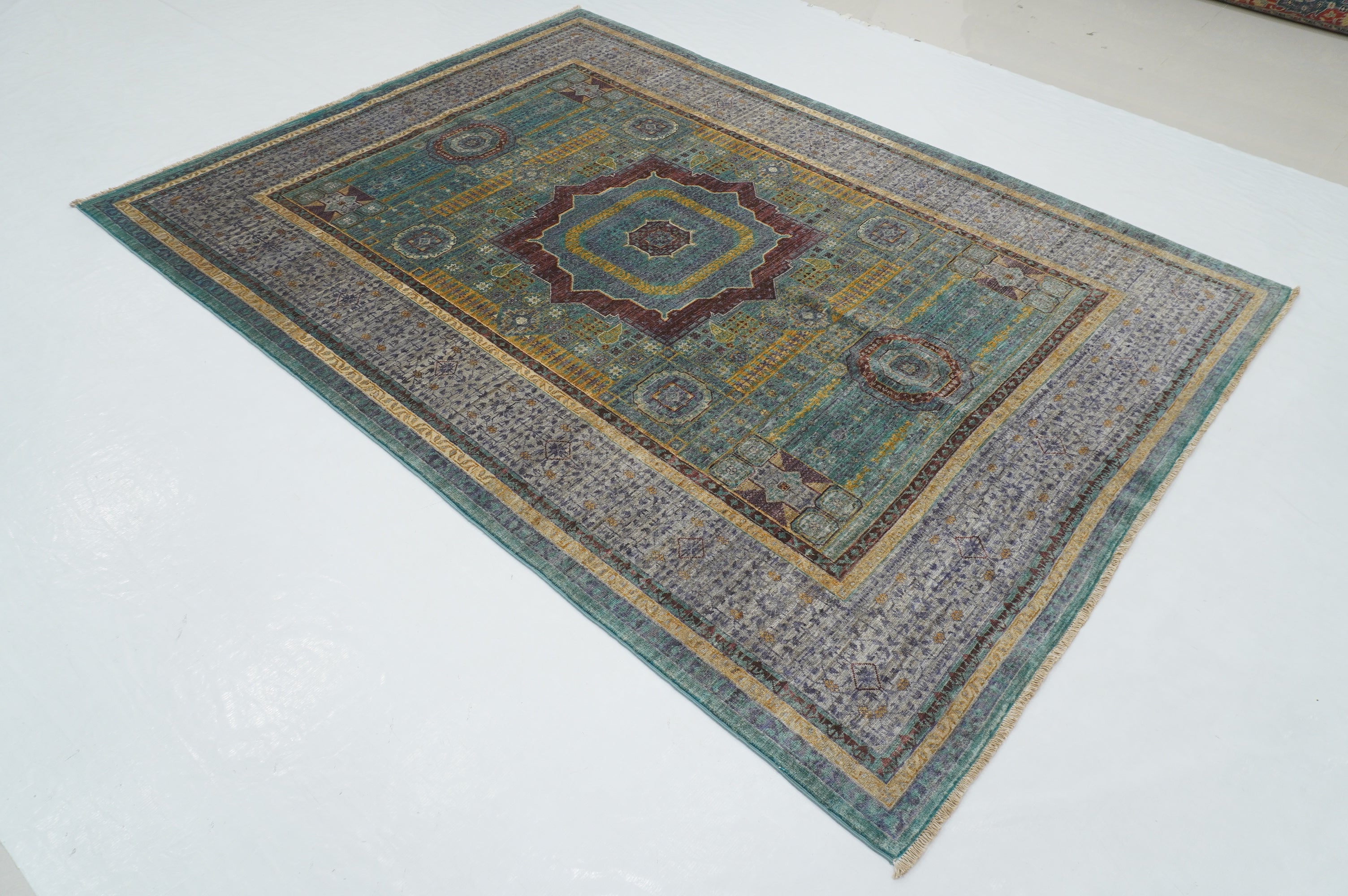 6x8 Blue Gray Mamluk Turkish Hand Knotted Geometric Medallion Rug - Yildiz Rugs