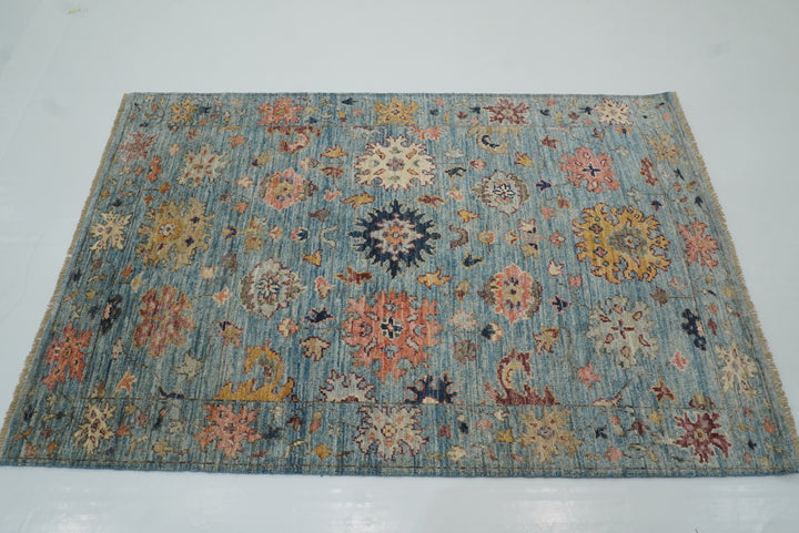 4x6 Blue Oushak Hand-Knotted Wool Oriental Rug - Yildiz Rugs