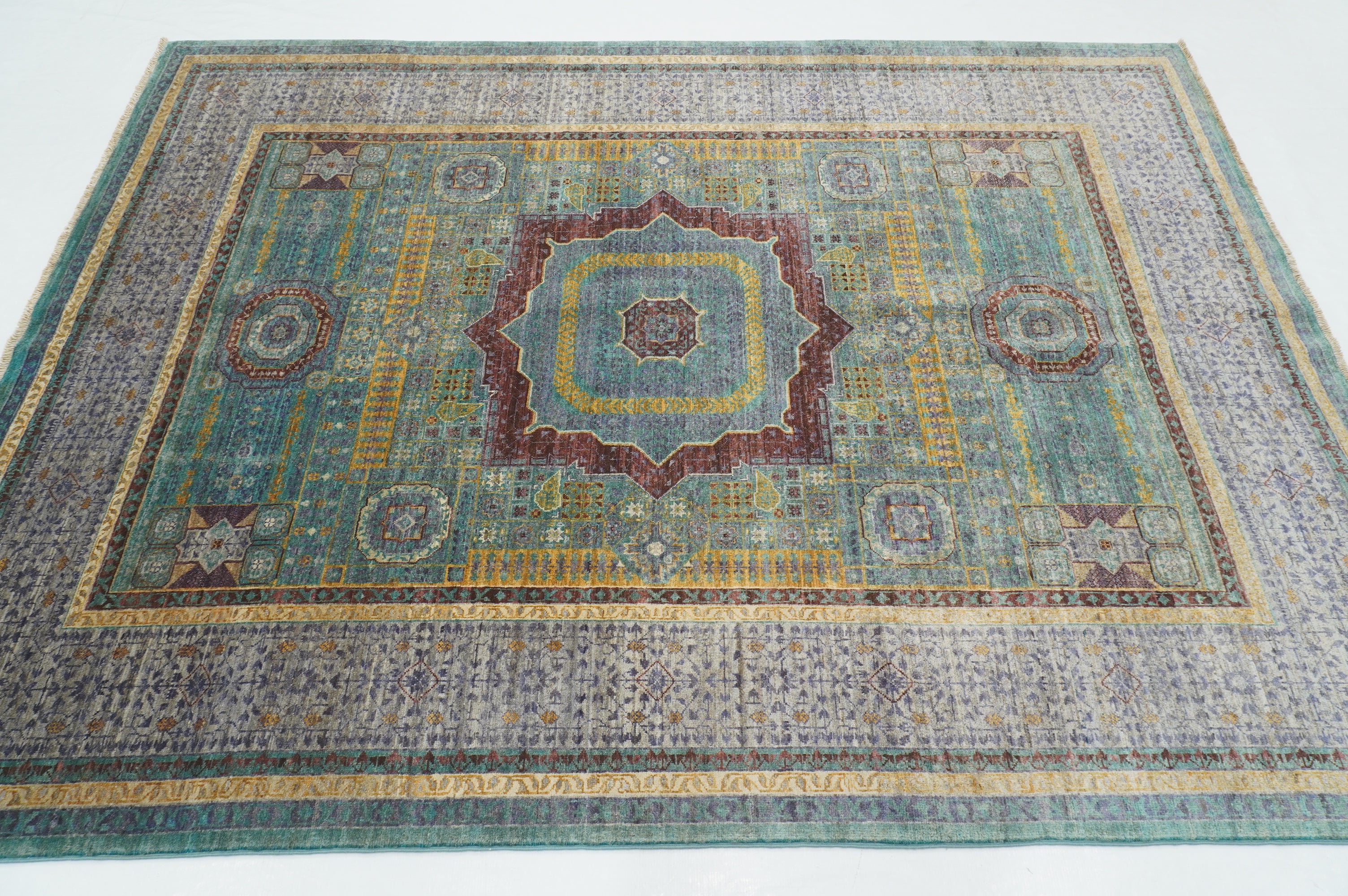 6x8 Blue Gray Mamluk Turkish Hand Knotted Geometric Medallion Rug - Yildiz Rugs