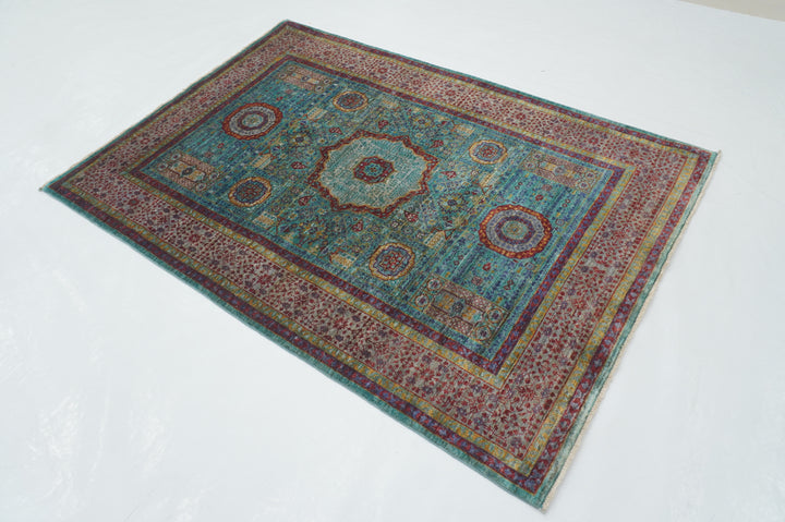 4'3" x 6'1"  Turquoise Blue Mamluk Super Fine Hand knotted Turkish Rug - Yildiz Rugs