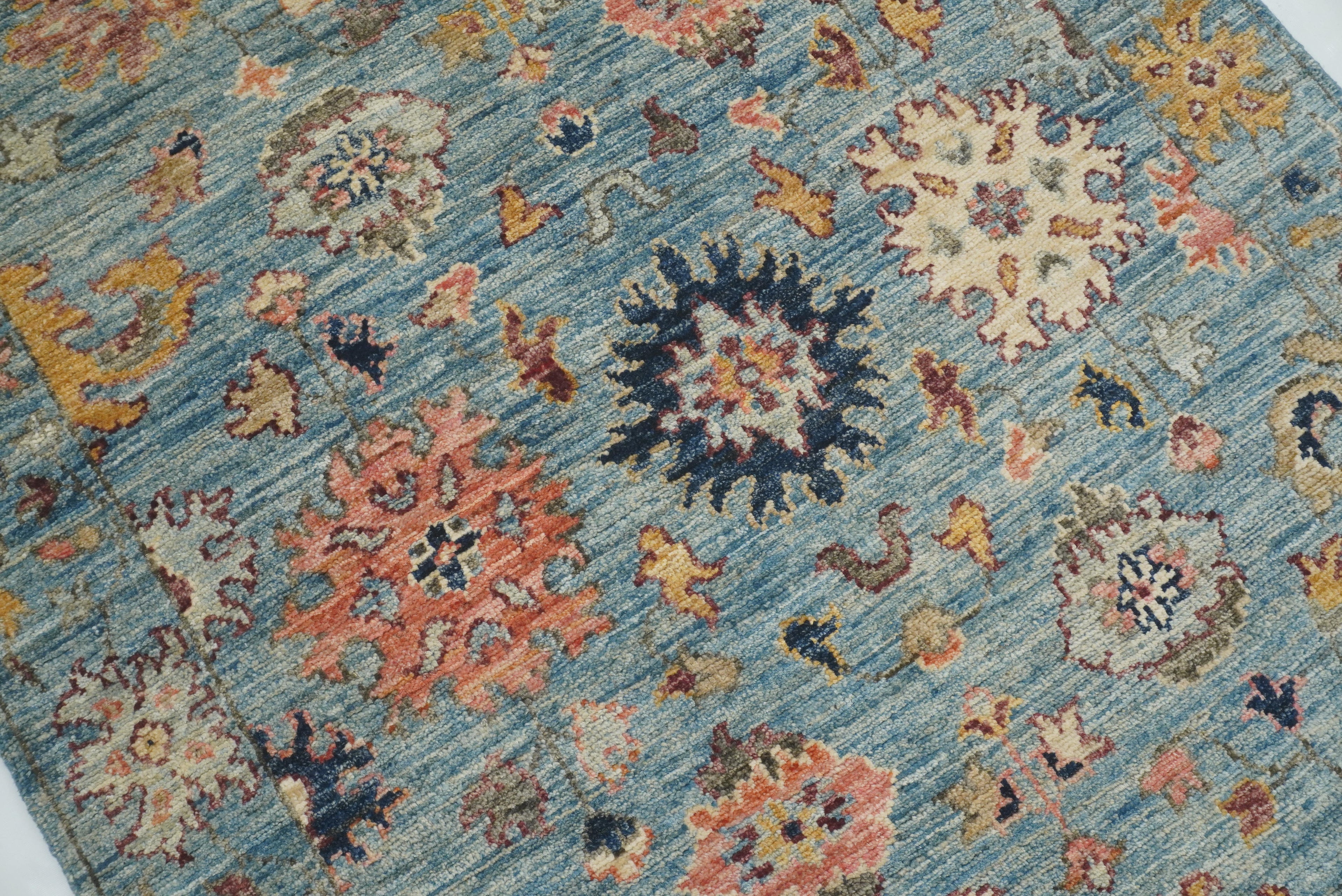 4x6 Blue Oushak Hand-Knotted Wool Oriental Rug - Yildiz Rugs