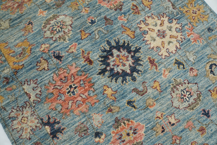 4x6 Blue Oushak Hand-Knotted Wool Oriental Rug - Yildiz Rugs