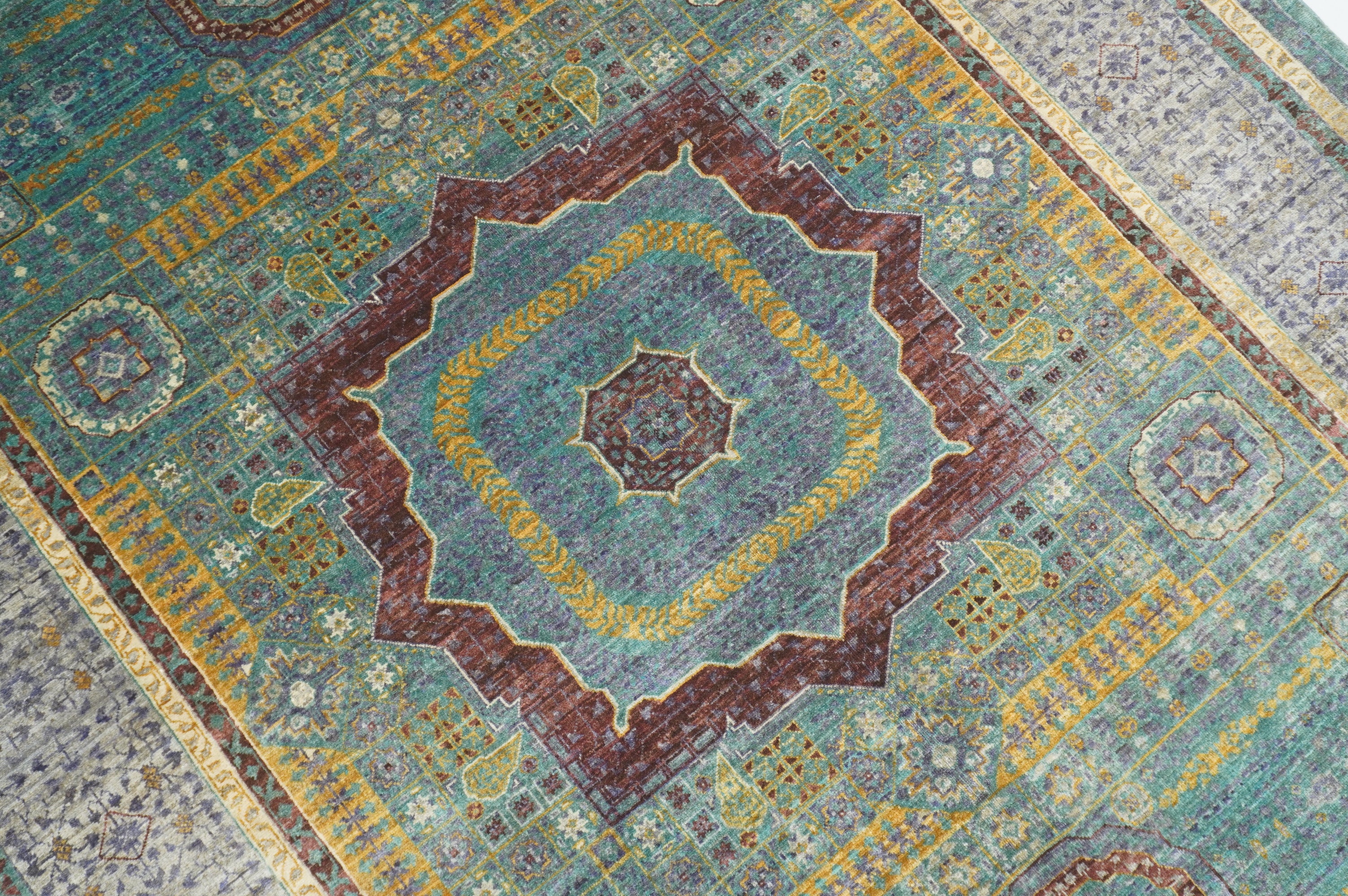 6x8 Blue Gray Mamluk Turkish Hand Knotted Geometric Medallion Rug - Yildiz Rugs