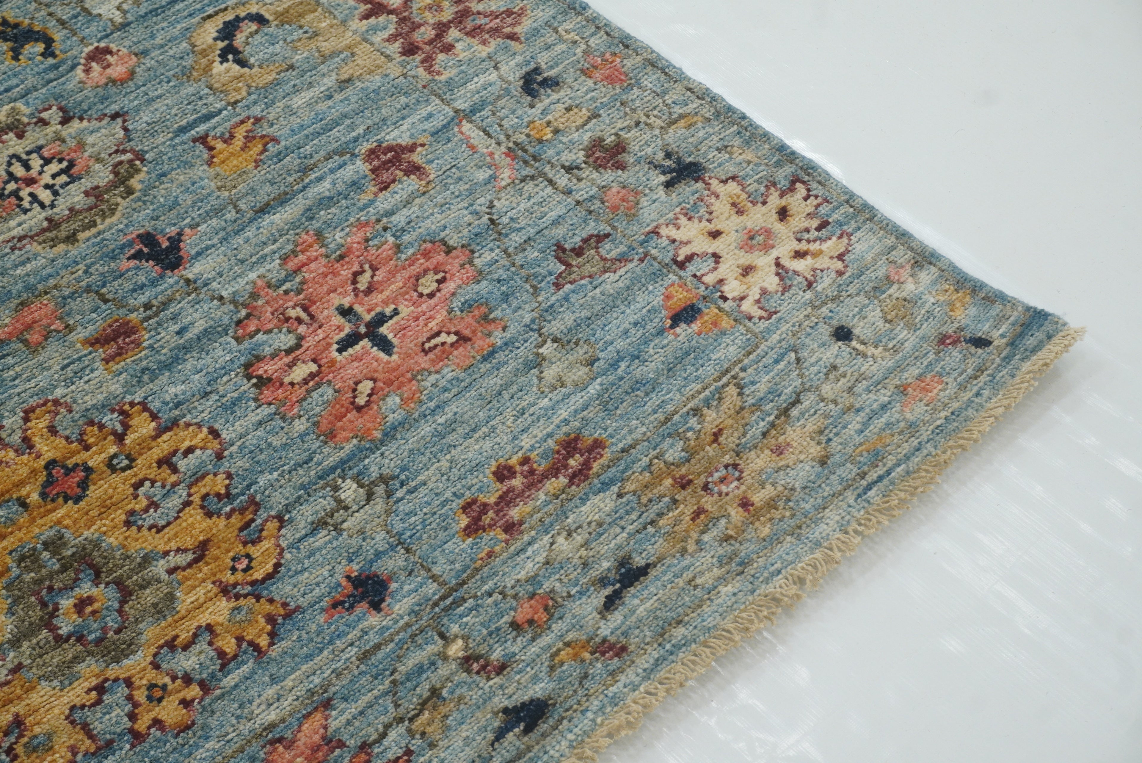 4x6 Blue Oushak Hand-Knotted Wool Oriental Rug - Yildiz Rugs