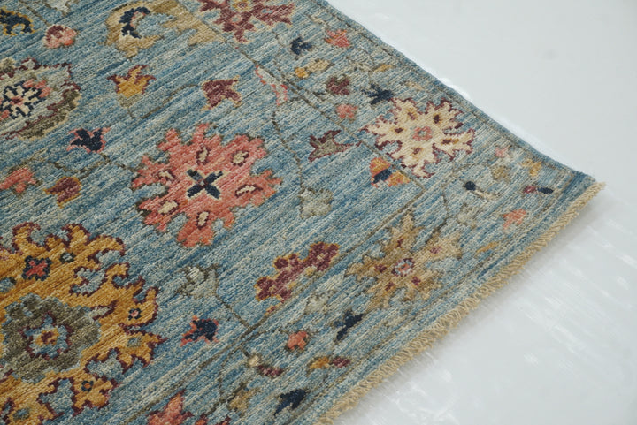 4x6 Blue Oushak Hand-Knotted Wool Oriental Rug - Yildiz Rugs