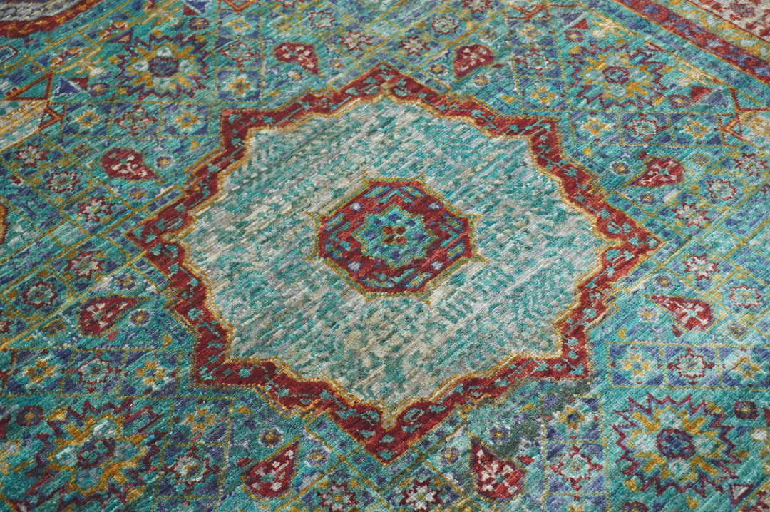 4'3" x 6'1"  Turquoise Blue Mamluk Super Fine Hand knotted Turkish Rug - Yildiz Rugs