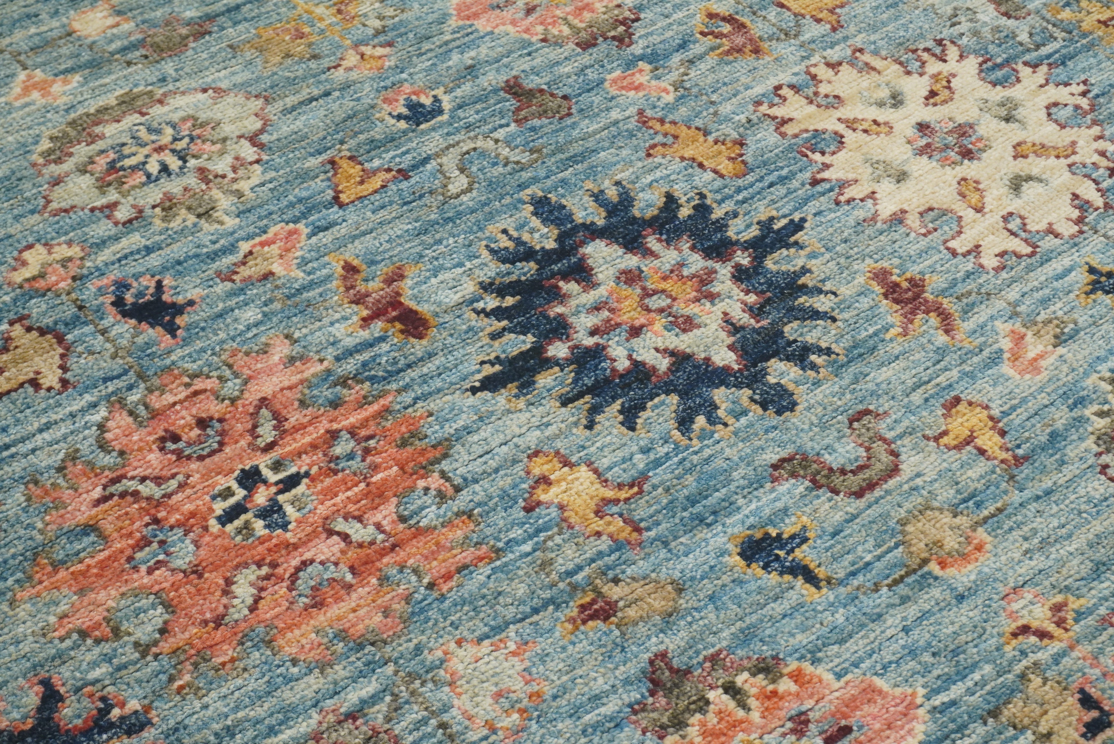 4x6 Blue Oushak Hand-Knotted Wool Oriental Rug - Yildiz Rugs