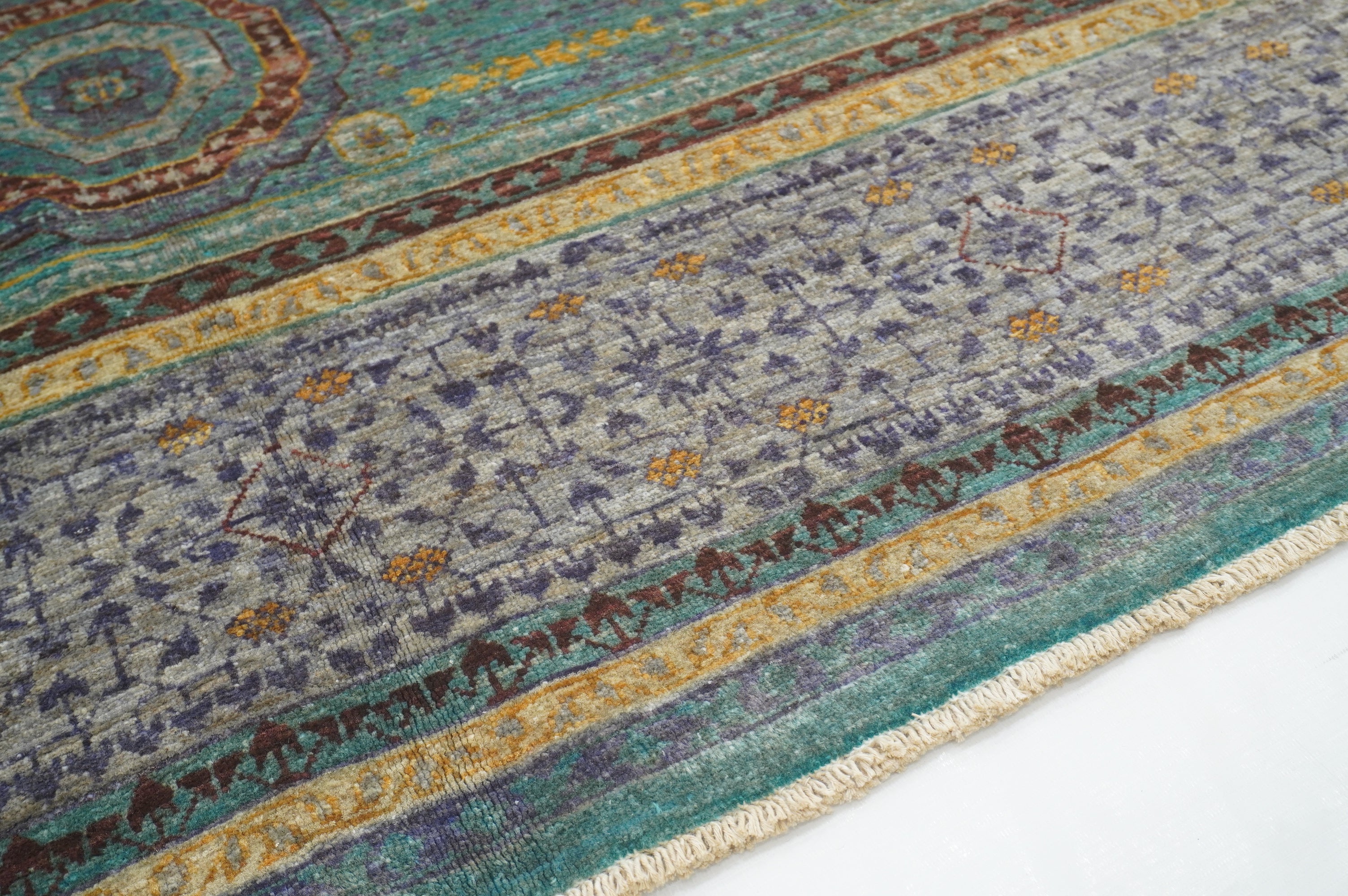 6x8 Blue Gray Mamluk Turkish Hand Knotted Geometric Medallion Rug - Yildiz Rugs