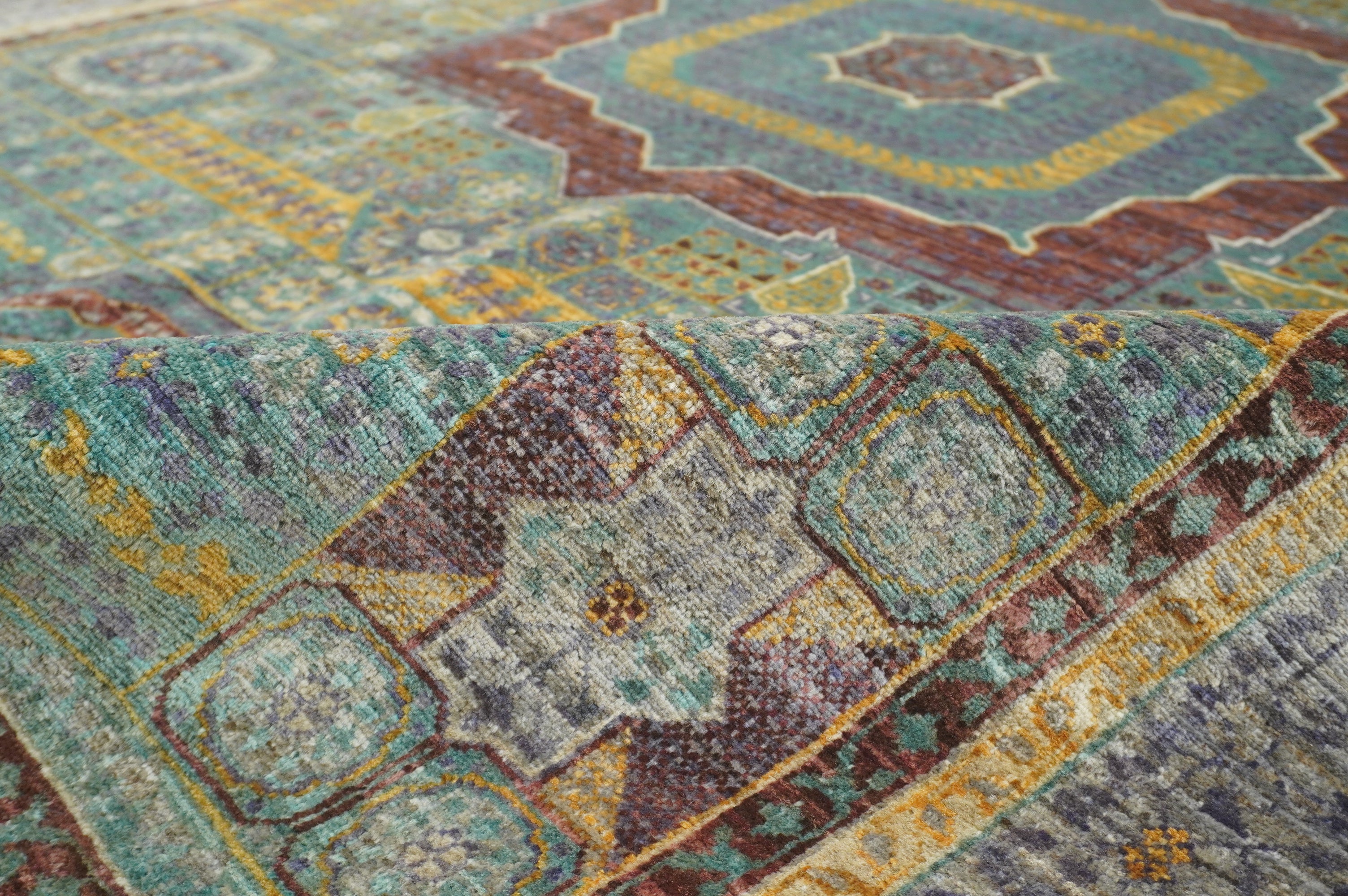 6x8 Blue Gray Mamluk Turkish Hand Knotted Geometric Medallion Rug - Yildiz Rugs