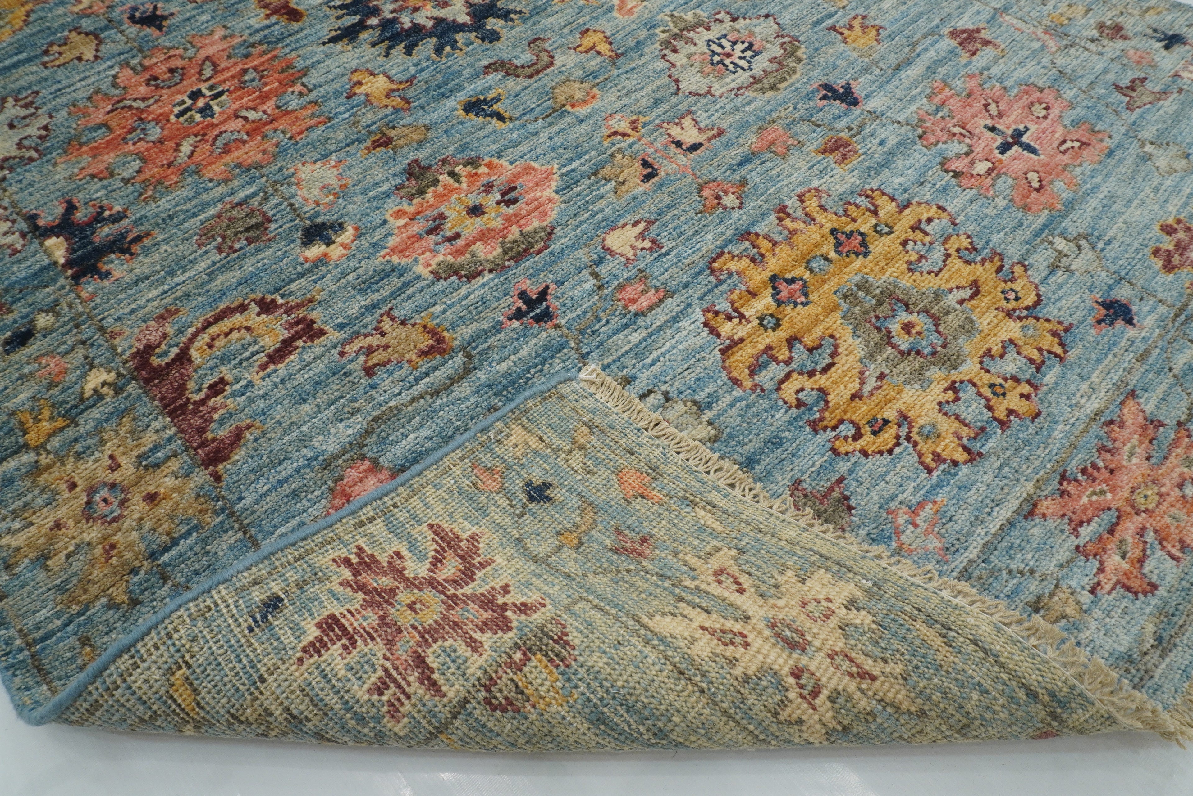 4x6 Blue Oushak Hand-Knotted Wool Oriental Rug - Yildiz Rugs