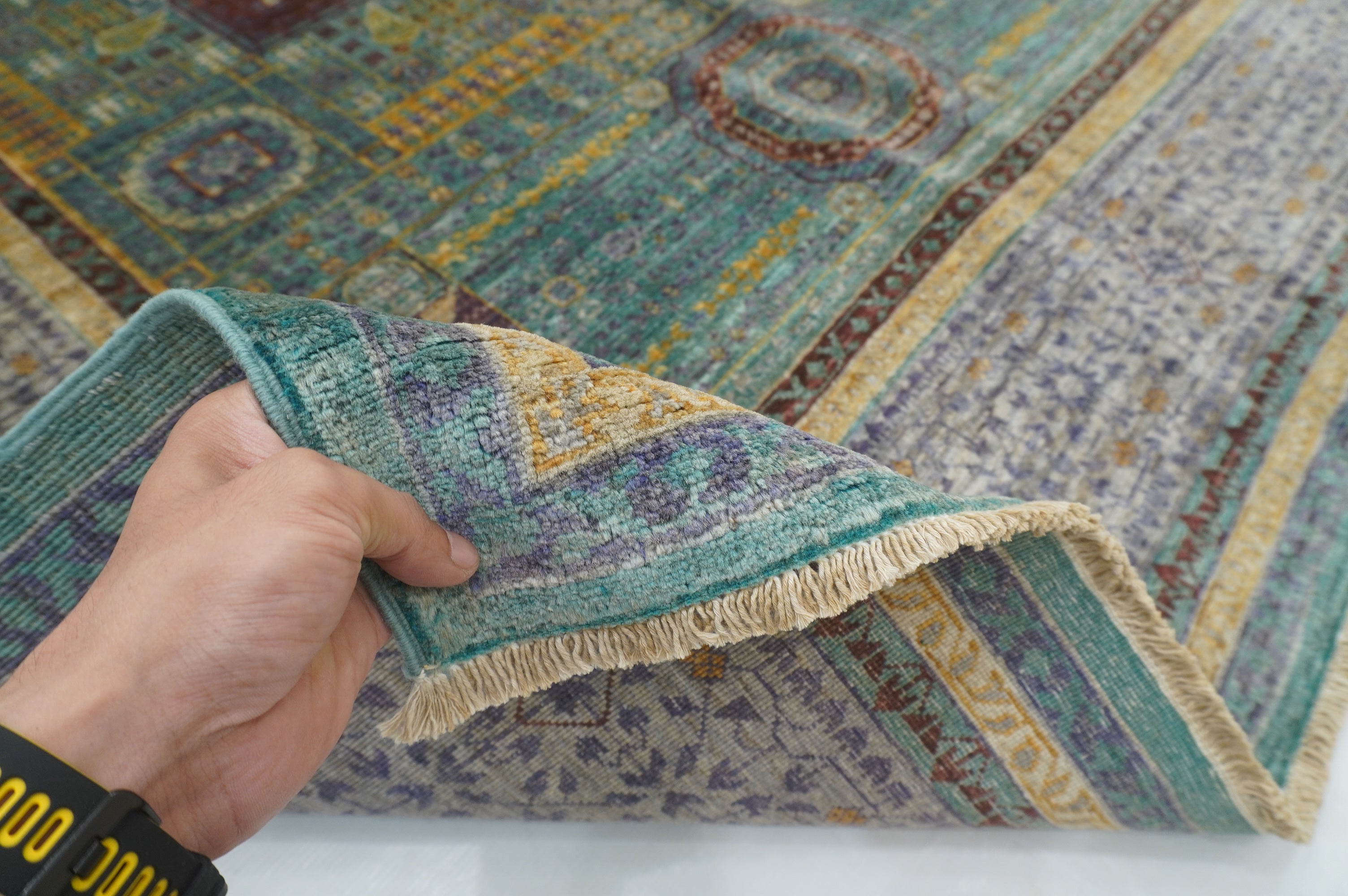 6x8 Blue Gray Mamluk Turkish Hand Knotted Geometric Medallion Rug - Yildiz Rugs