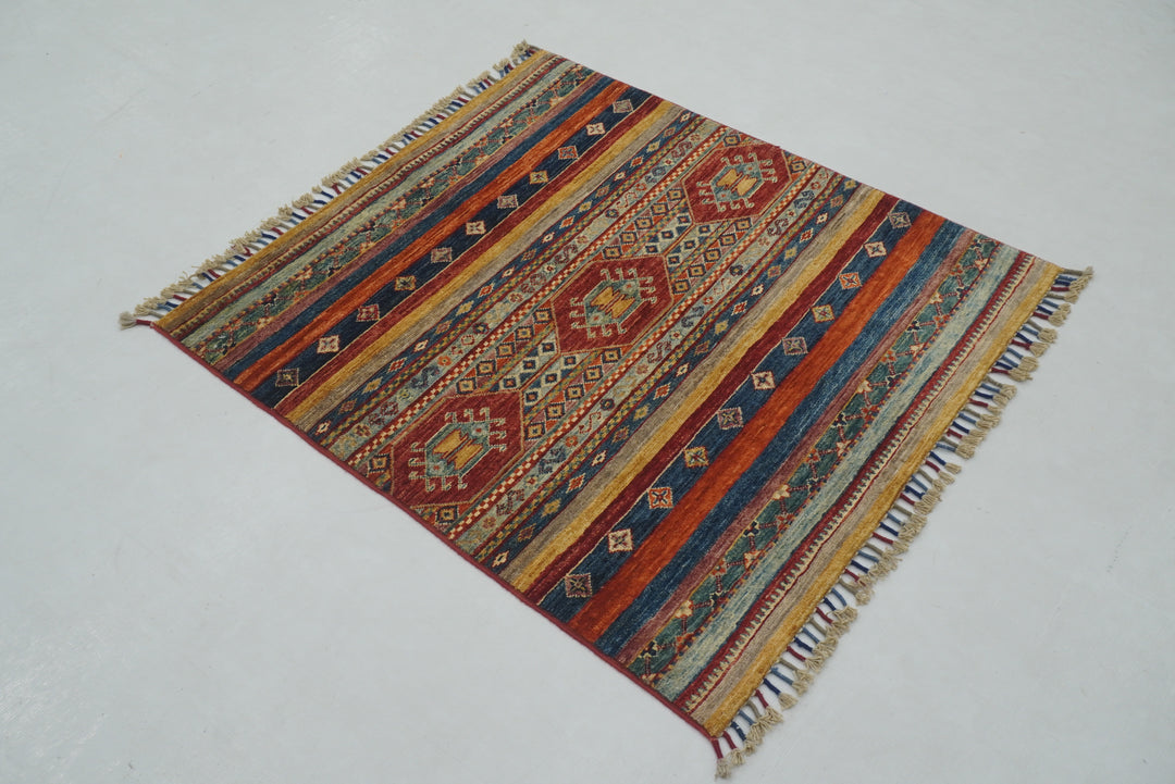 3x3 Multicolor Tribal Afghan Hand Knotted Square Rug