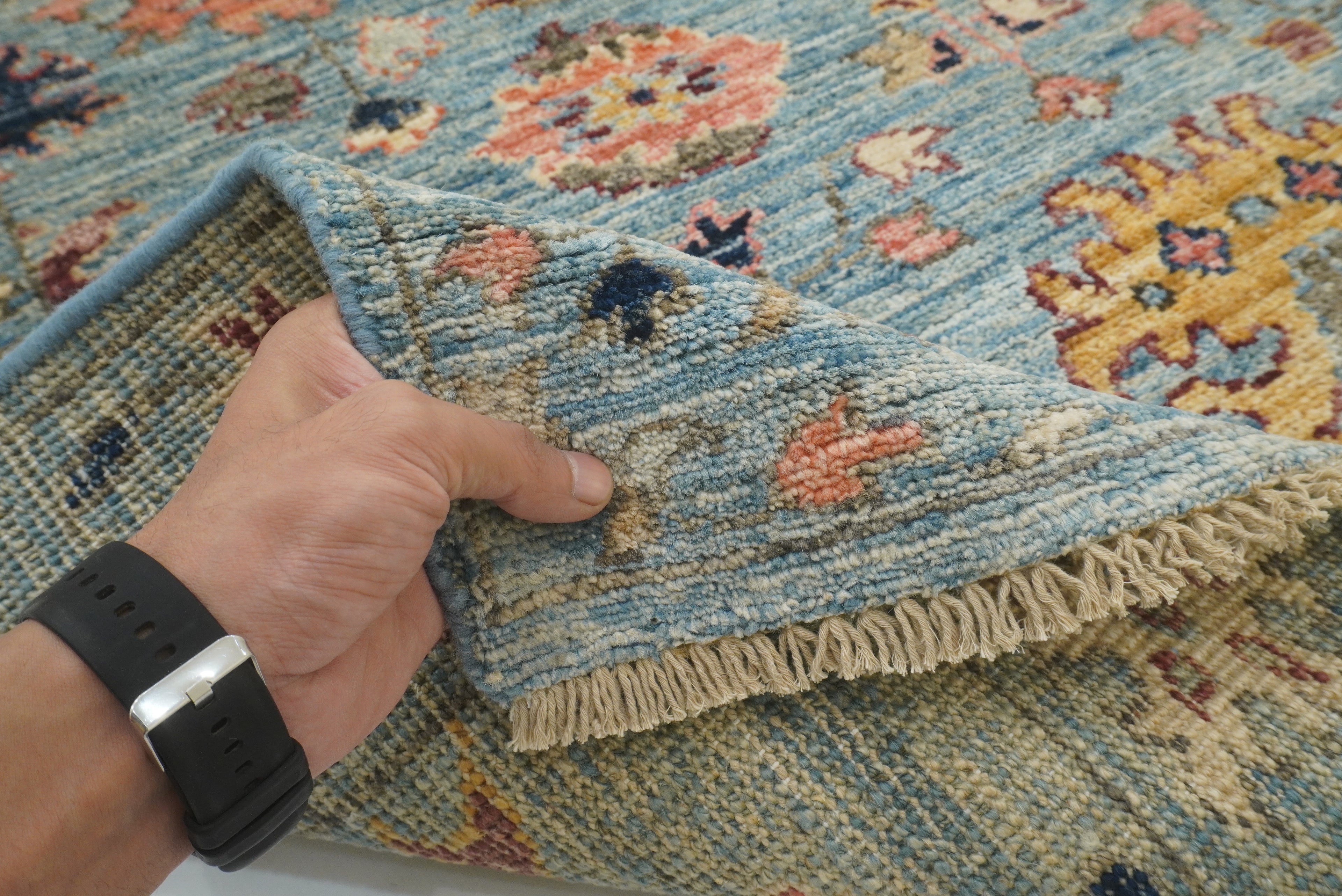 4x6 Blue Oushak Hand-Knotted Wool Oriental Rug - Yildiz Rugs