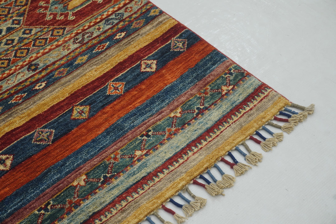 3x3 Multicolor Tribal Afghan Hand Knotted Square Rug