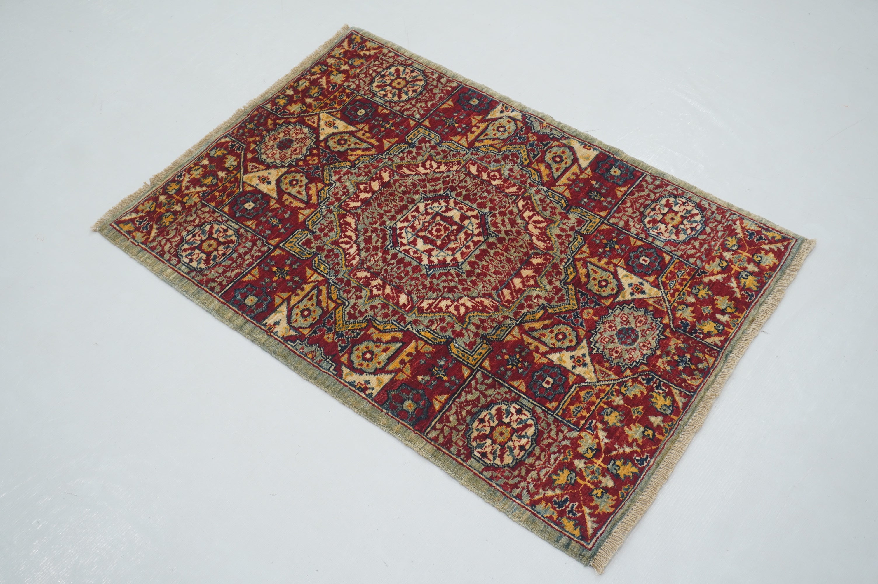 2x3 Red Blue Turkish Mamluk Hand knotted Accent Rug - Yildiz Rugs