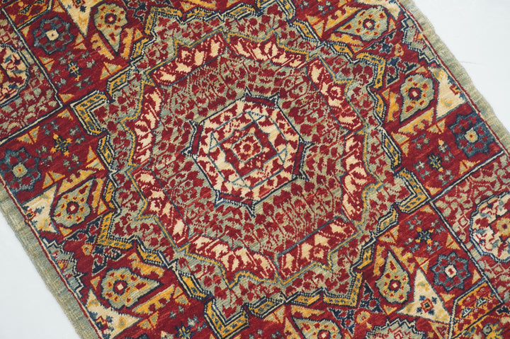 2x3 Red Blue Turkish Mamluk Hand knotted Accent Rug - Yildiz Rugs