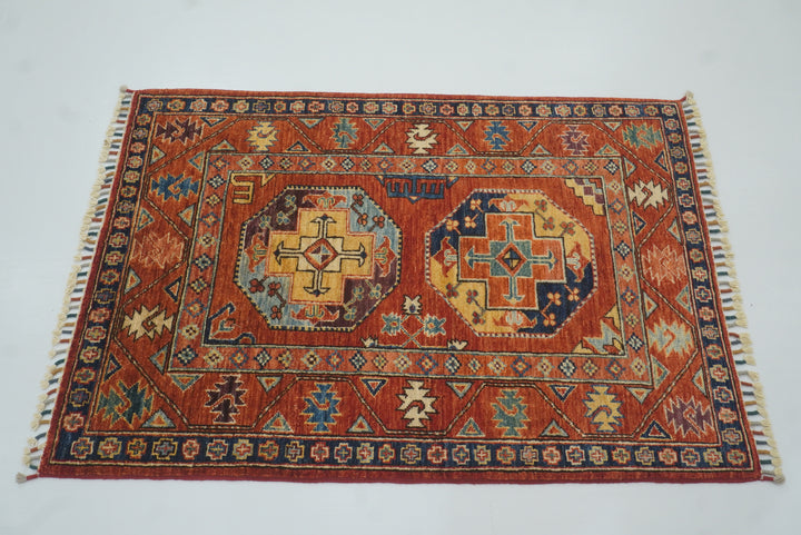 3x4 Red Ersari Hand Knotted Afghan Oriental Rug - Yildiz Rugs