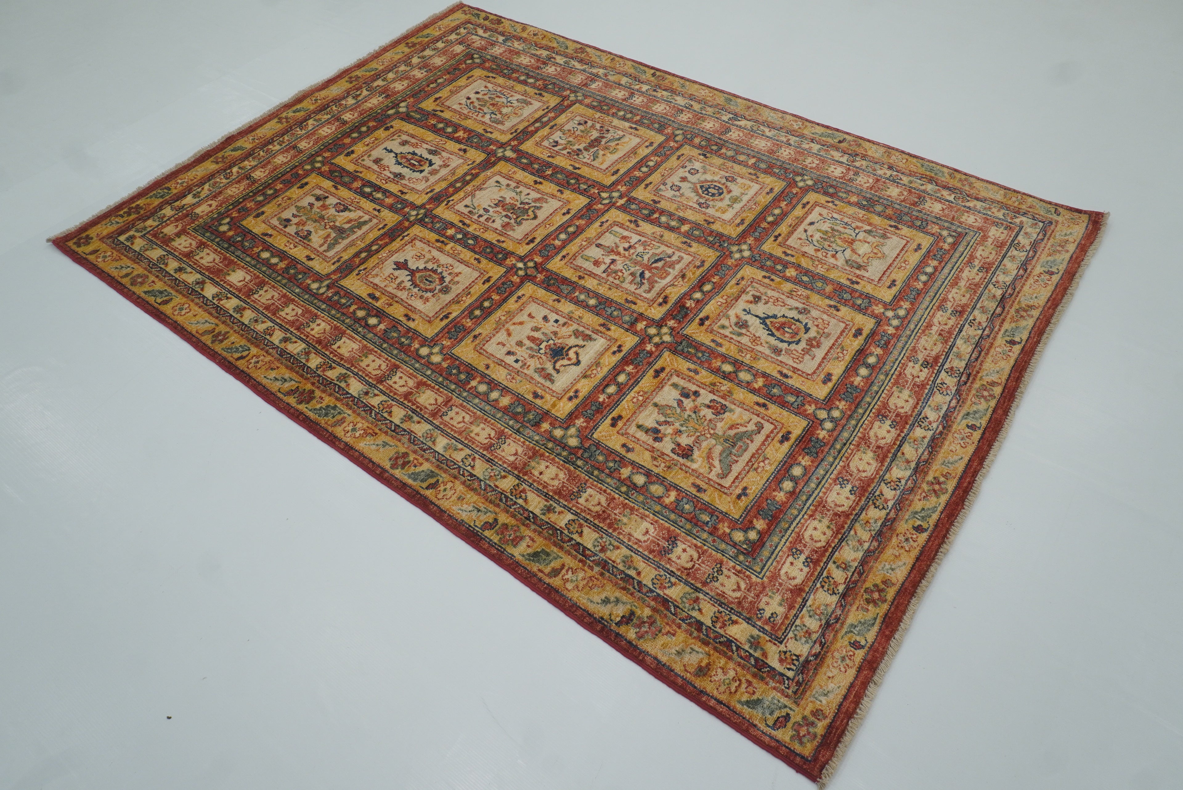 5x7 Beige Bakhtiar Afghan Hand-Knotted Oriental Rug - Yildiz Rugs