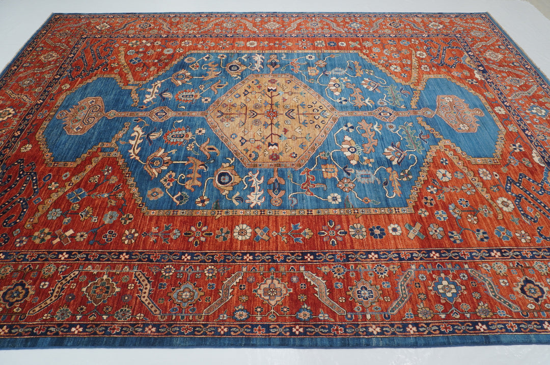 9x12 Blue Rusty Red Serapi Afghan Hand knotted Oriental Medallion Rug