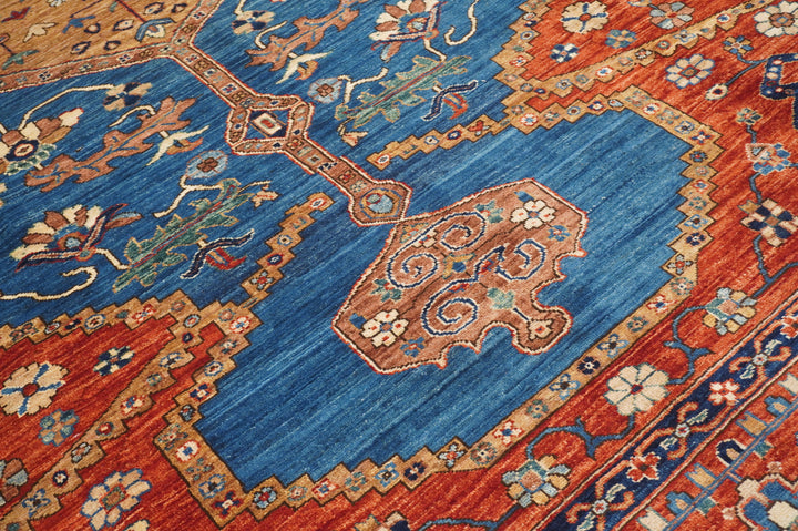 9x12 Blue Rusty Red Serapi Afghan Hand knotted Oriental Medallion Rug