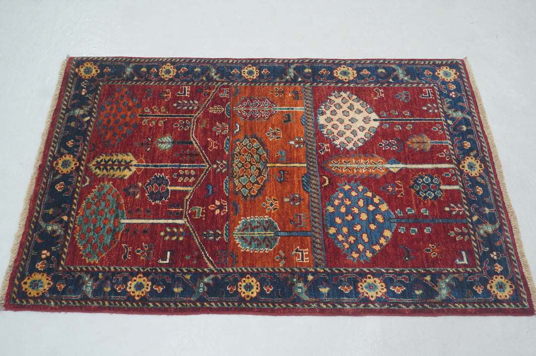 3x4 Red Gabbeh Tree of Life Hand Knotted Rug