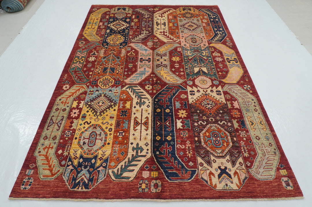 6x8 Red Baluch Samarkand Afghan Hand Knotted Tribal Rug - Yildiz Rugs