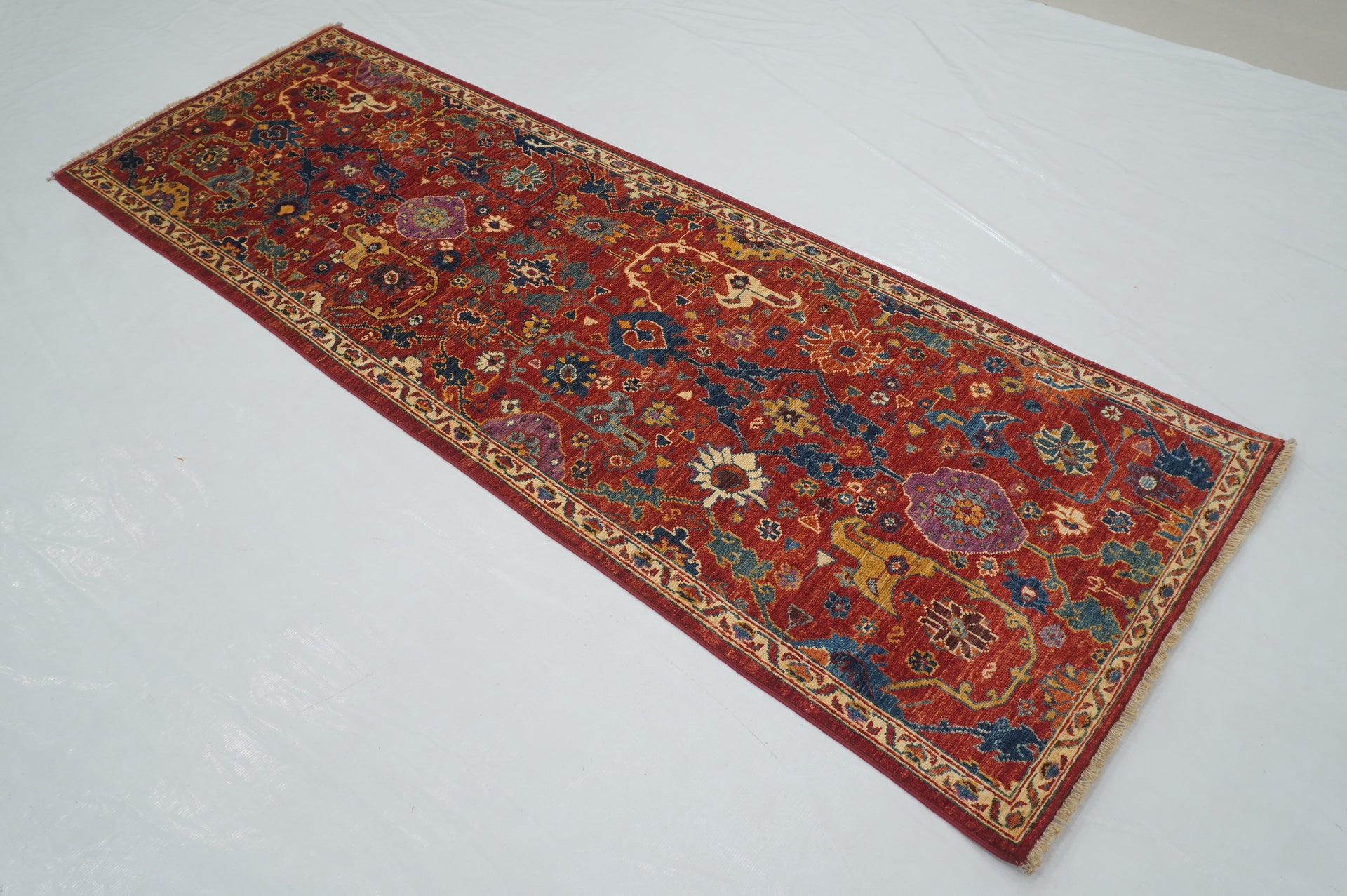8 ft Red Bidjar Afghan Hand knotted Bohemian Runner Rug - Yildiz Rugs