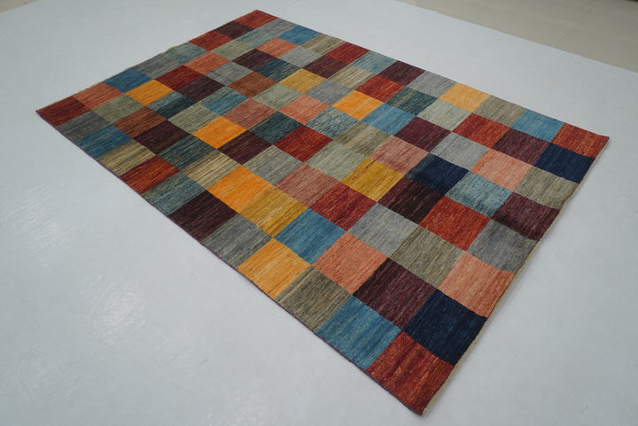 5x8 Checkered Multicolor box Gabbeh Rugs