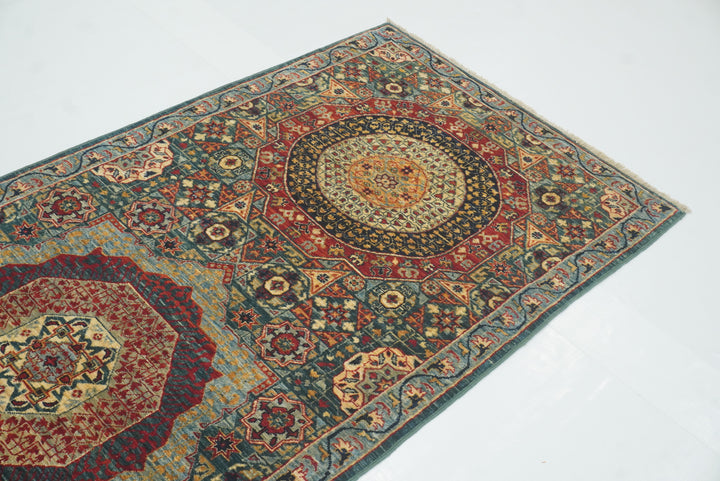 10 ft Green Mamluk Hand-Knotted Wool Runner Rug - Yildiz Rugs