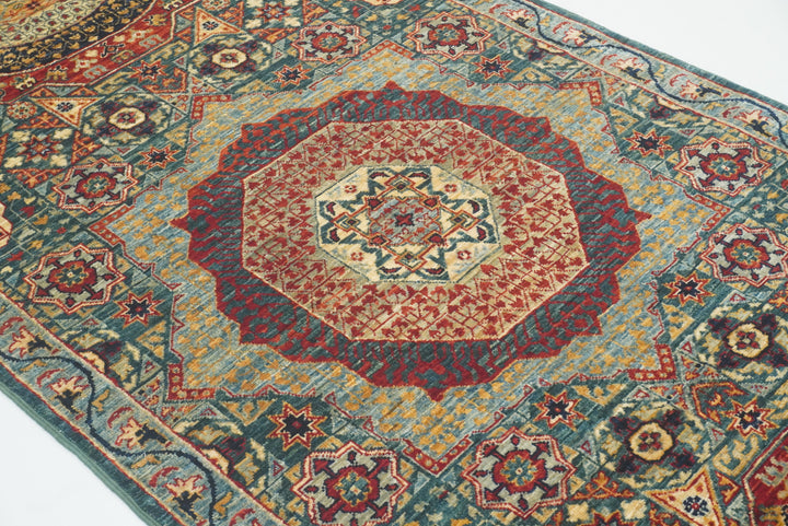 10 ft Green Mamluk Hand-Knotted Wool Runner Rug - Yildiz Rugs