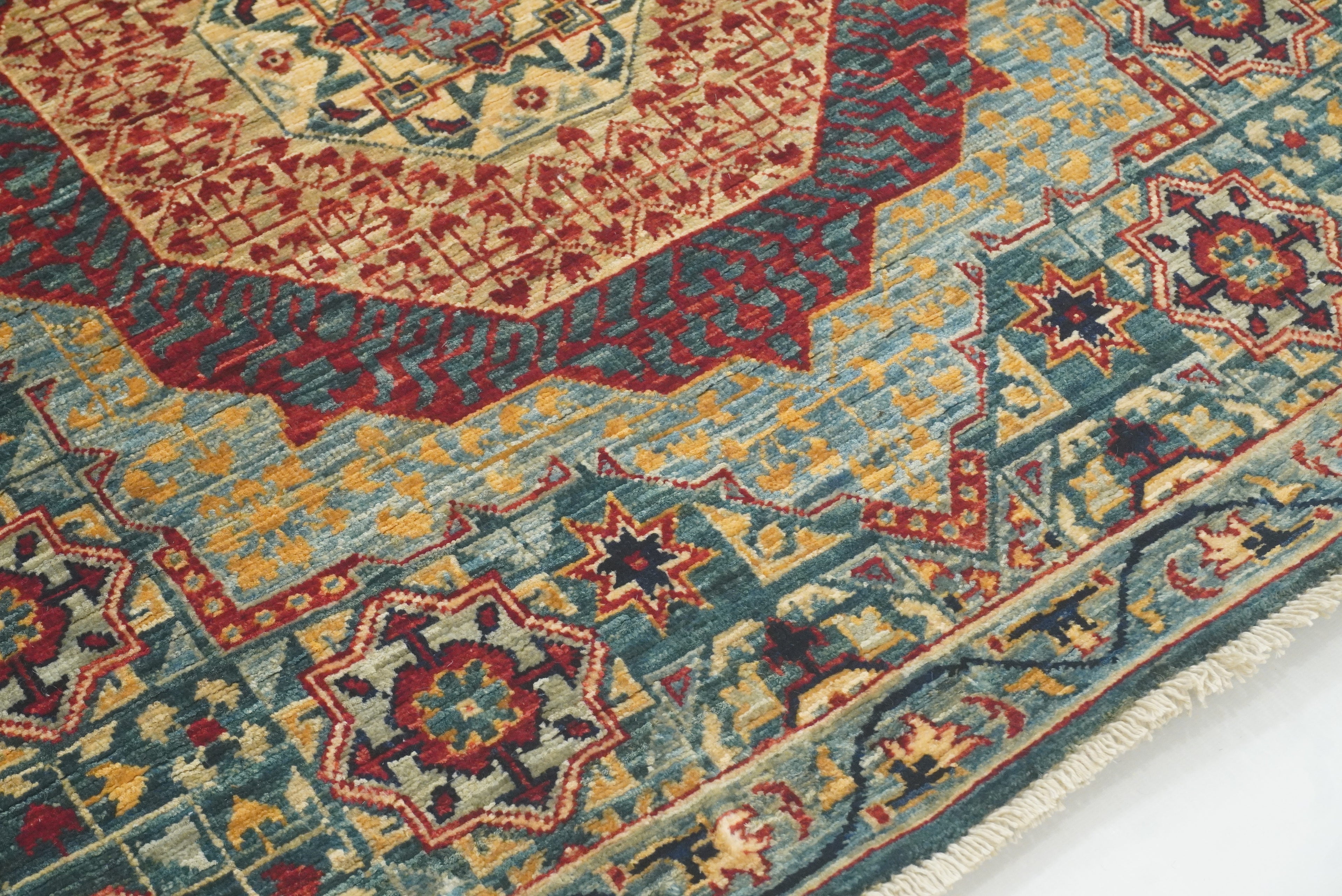 10 ft Green Mamluk Hand-Knotted Wool Runner Rug - Yildiz Rugs